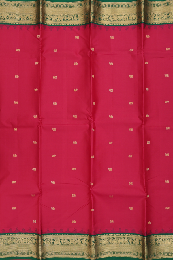 Kanchipuram Silk Saree In Red With Peacock Buttas