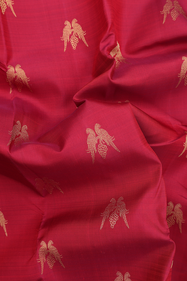 Kanchipuram Silk Saree In Red With Peacock Buttas