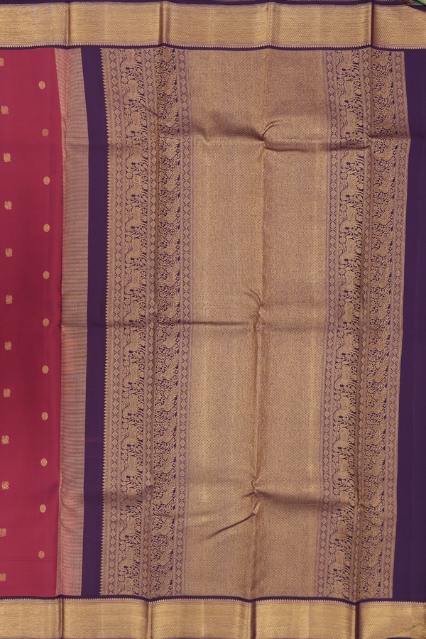 Kanchipuram Silk Saree In Dual Tone With Peacock Chakram Buttas