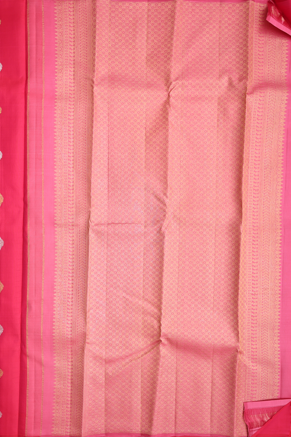 Kanchipuram Silk Saree In Red With Stripes Along Buttas