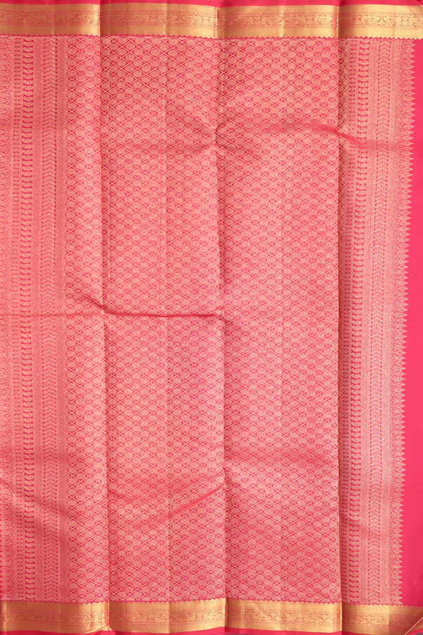 Kanchipuram Silk Saree In Red With Stripes Along Buttas