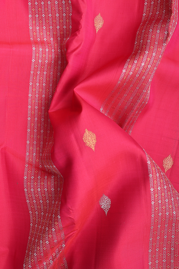 Kanchipuram Silk Saree In Red With Stripes Along Buttas