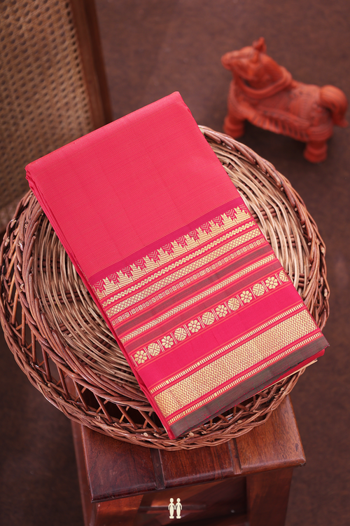 Kanchipuram Silk Saree In Red With Stripes Design