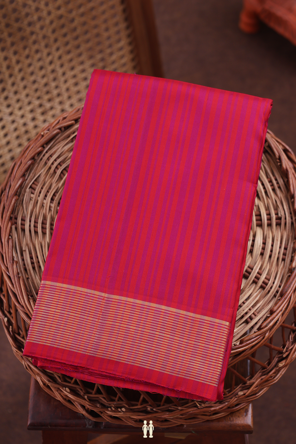 Kanchipuram Silk Saree In Red With Stripes Design