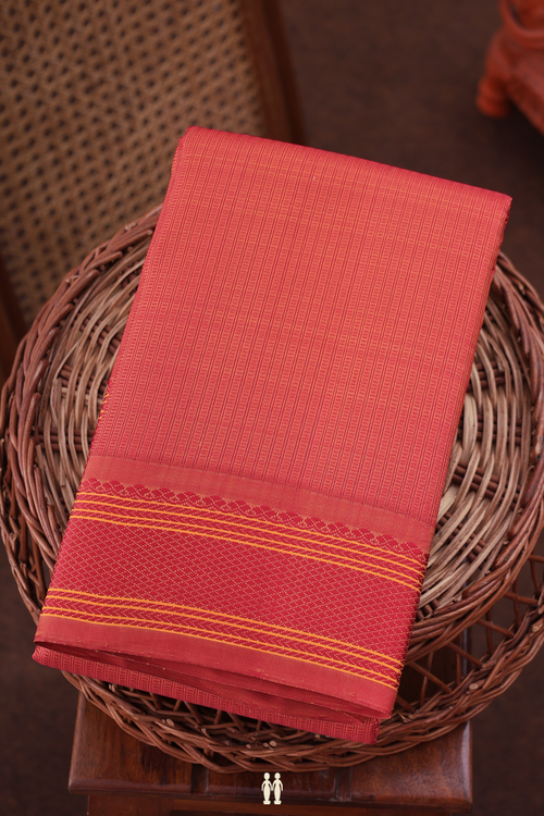 Kanchipuram Silk Saree In Red With Stripes Design