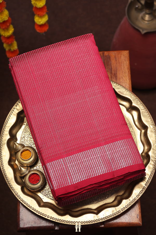 Kanchipuram Silk Saree In Red With Stripes Design
