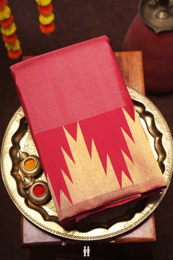 Kanchipuram Silk Saree In Red With Stripes Design