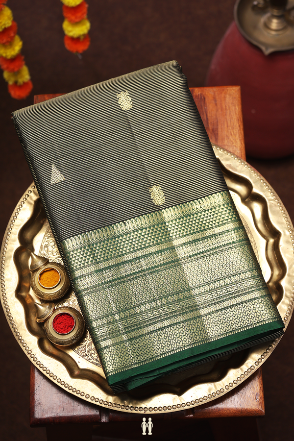 Kanchipuram Silk Saree In Black With Stripes Design