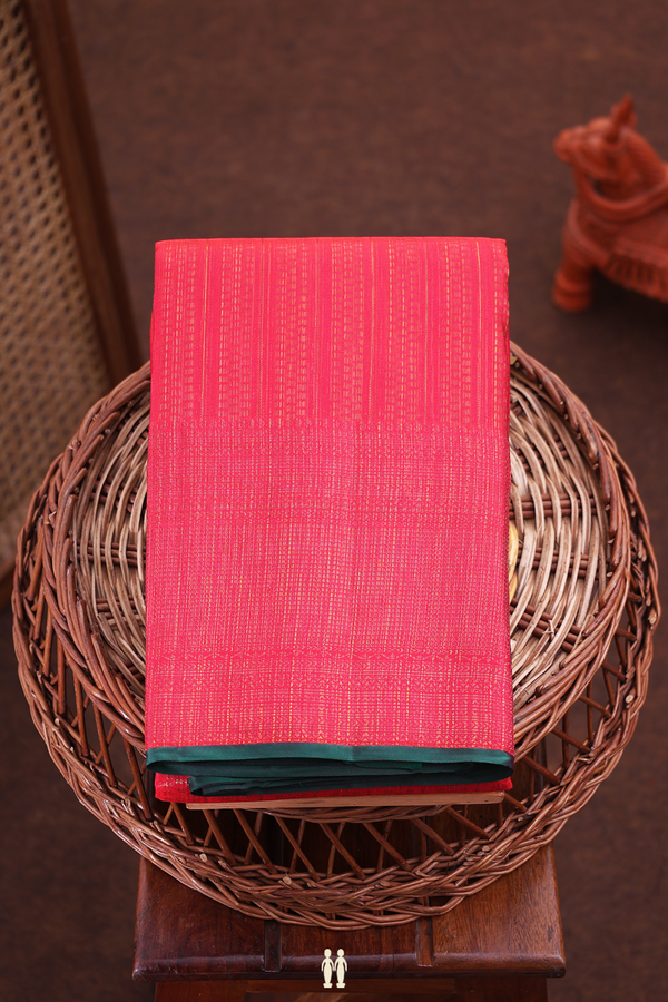 Kanchipuram Silk Saree In Red With Stripes Design