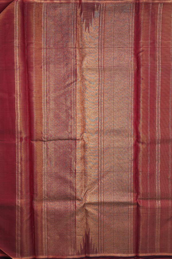 Kanchipuram Silk Saree In Red With Stripes Design