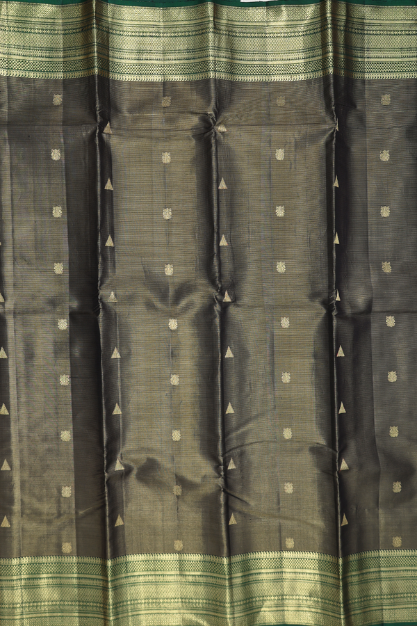 Kanchipuram Silk Saree In Black With Stripes Design