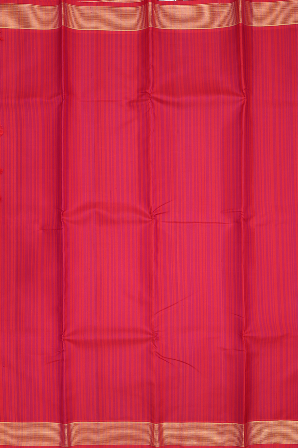Kanchipuram Silk Saree In Red With Stripes Design
