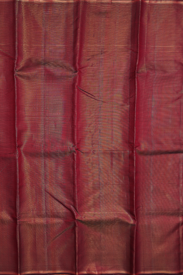 Kanchipuram Silk Saree In Red With Stripes Design