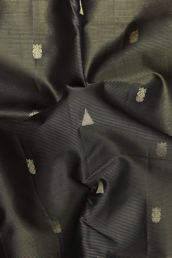 Kanchipuram Silk Saree In Black With Stripes Design