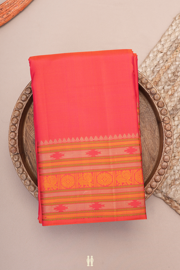 Kanchipuram Silk Saree In Red With Threadwork Border