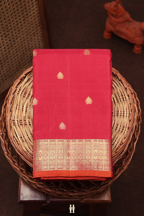 Kanchipuram Silk Saree In Red With Zari Buttas