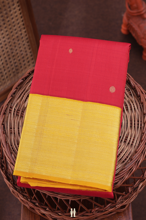 Kanchipuram Silk Saree In Red With Zari Buttas