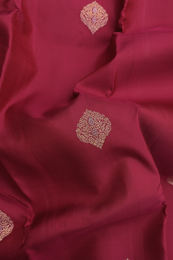 Kanchipuram Silk Saree In Red With Zari Buttas