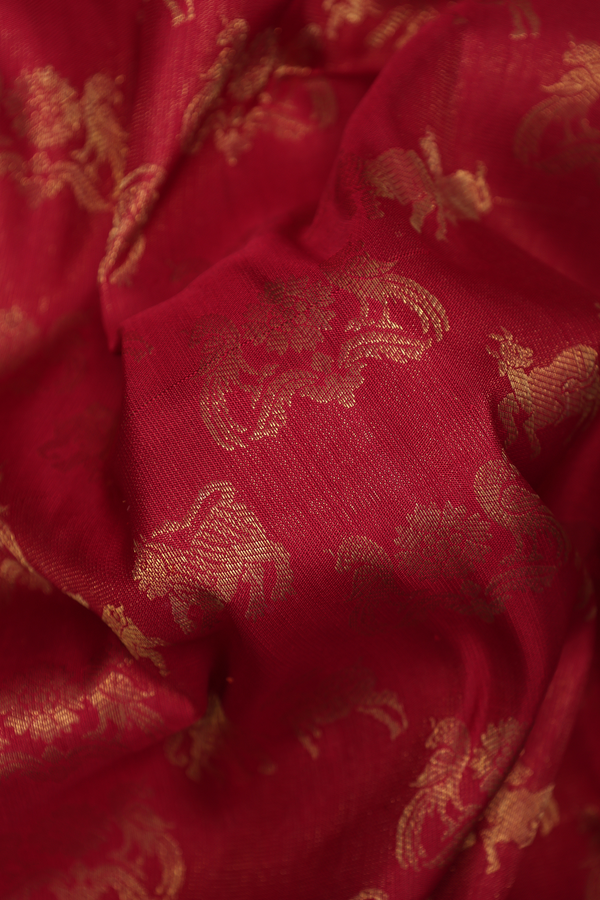 Kanchipuram Silk Saree In Red With Zari Buttas