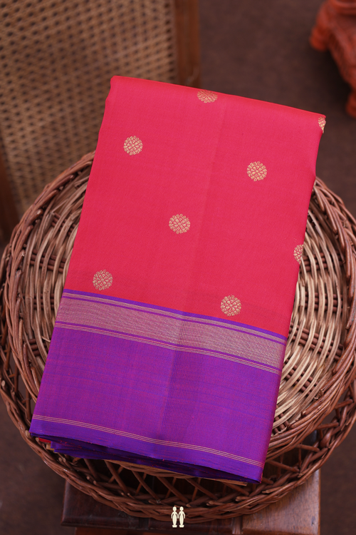 Kanchipuram Silk Saree In Reddish Pink With Chakram Buttas