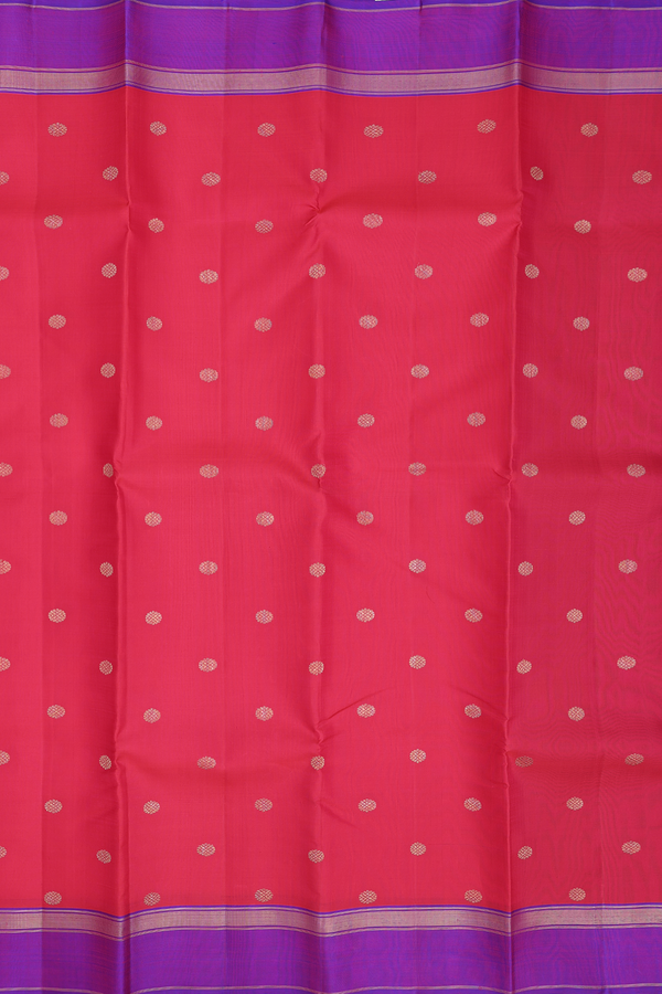 Kanchipuram Silk Saree In Reddish Pink With Chakram Buttas