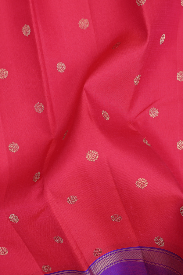 Kanchipuram Silk Saree In Reddish Pink With Chakram Buttas