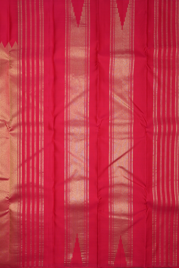 Kanchipuram Silk Saree In Reddish Pink With Step Border