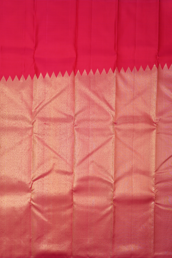 Kanchipuram Silk Saree In Reddish Pink With Step Border