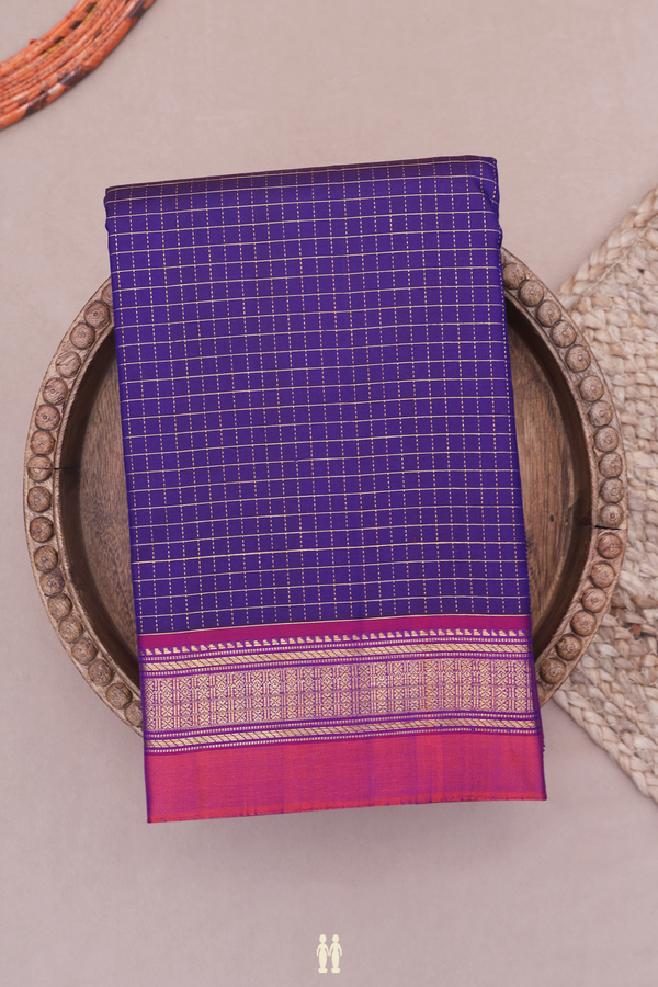 Kanchipuram Silk Saree In Regal Purple With Checked Design