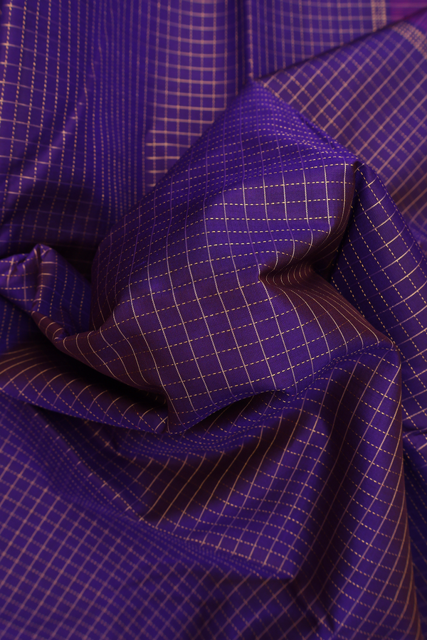 Kanchipuram Silk Saree In Regal Purple With Checked Design