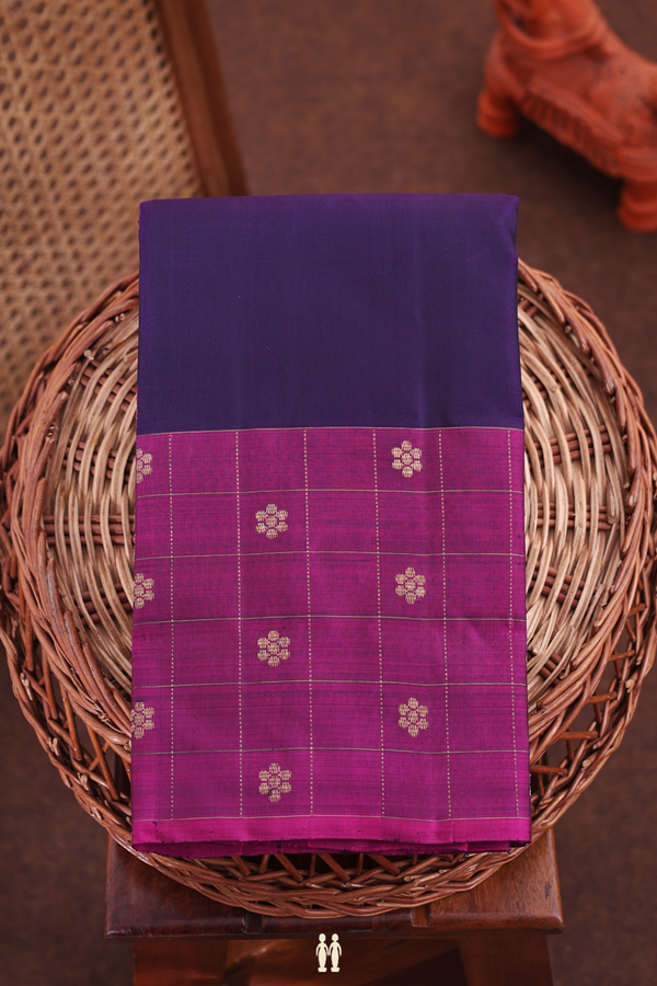 Kanchipuram Silk Saree In Regal Purple With Checks Border