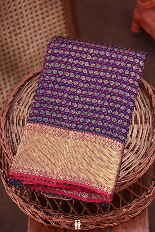 Kanchipuram Silk Saree In Regal Purple With Checks Design