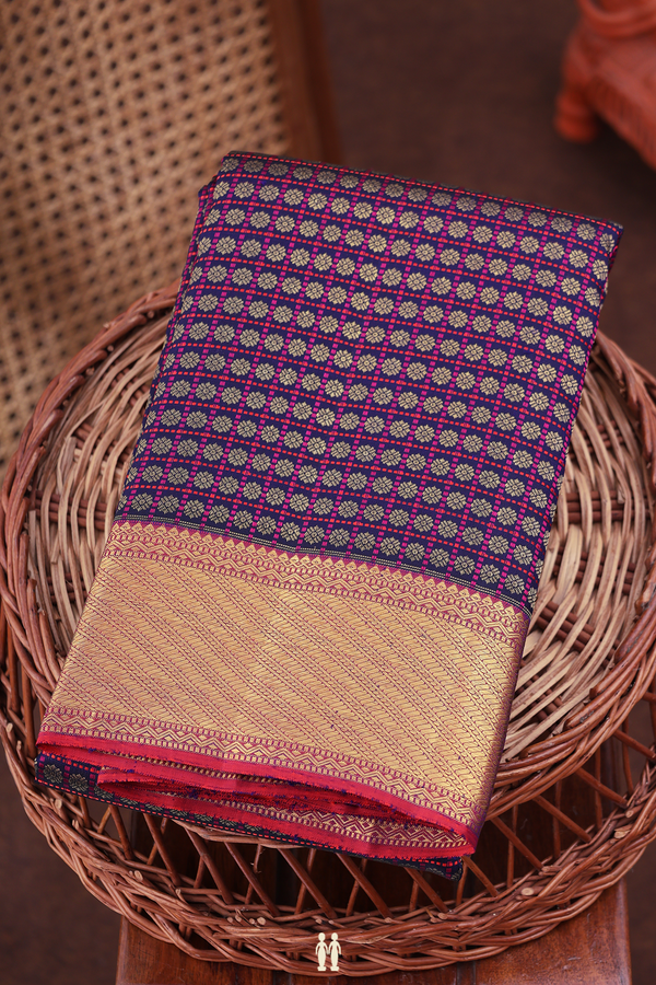 Kanchipuram Silk Saree In Regal Purple With Checks Design