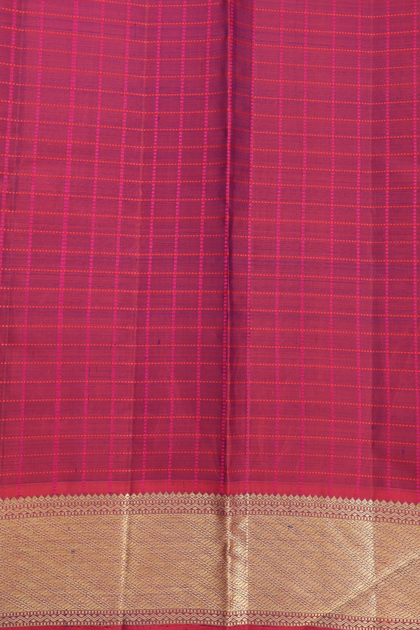 Kanchipuram Silk Saree In Regal Purple With Checks Design