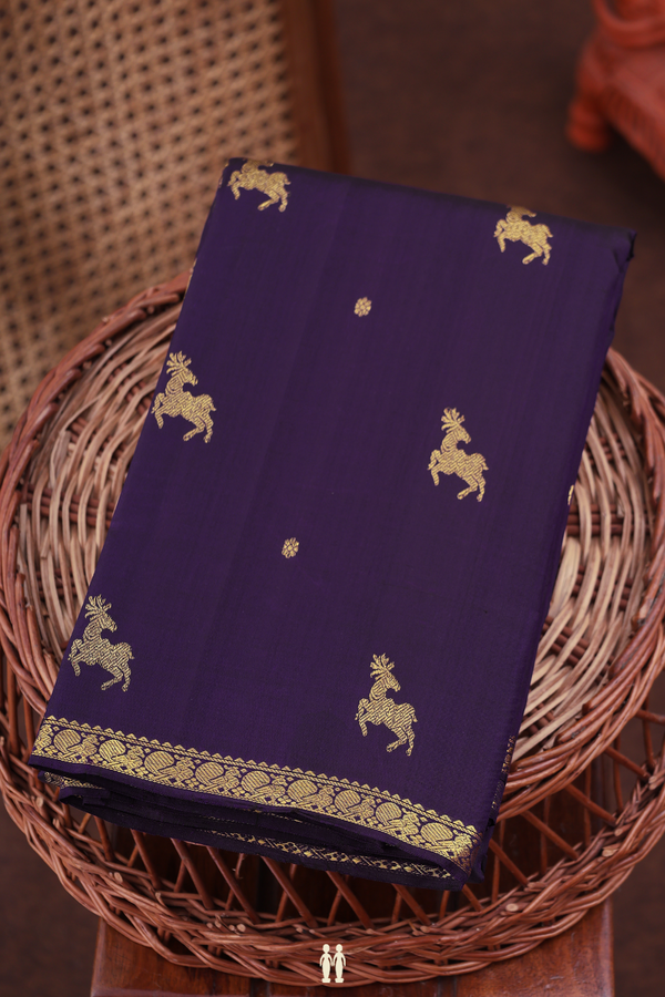 Kanchipuram Silk Saree In Regal Purple With Deer Buttas
