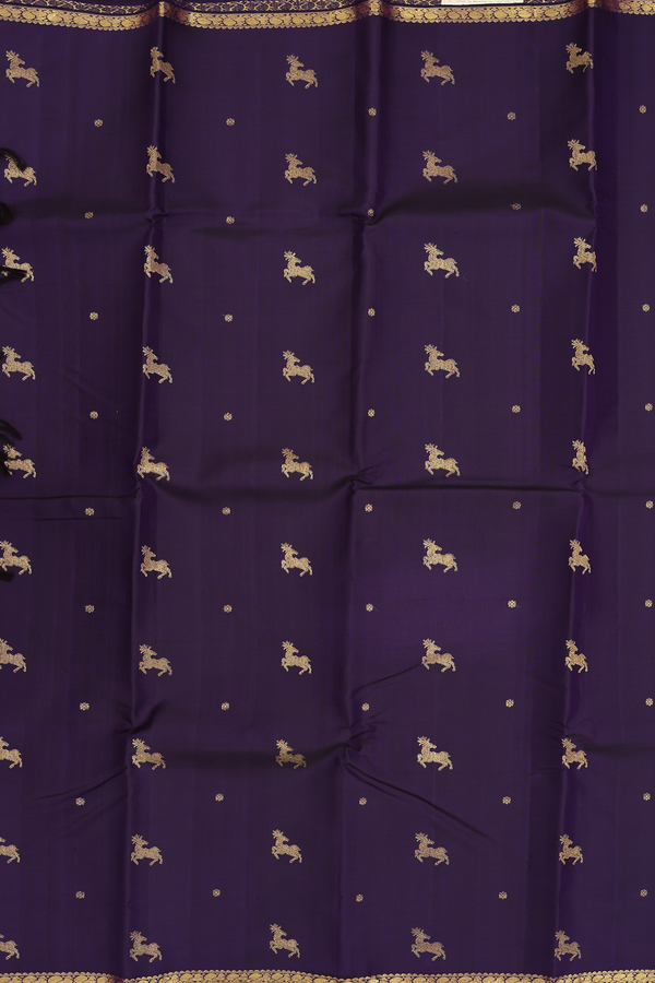 Kanchipuram Silk Saree In Regal Purple With Deer Buttas