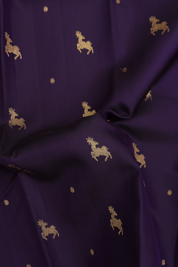 Kanchipuram Silk Saree In Regal Purple With Deer Buttas