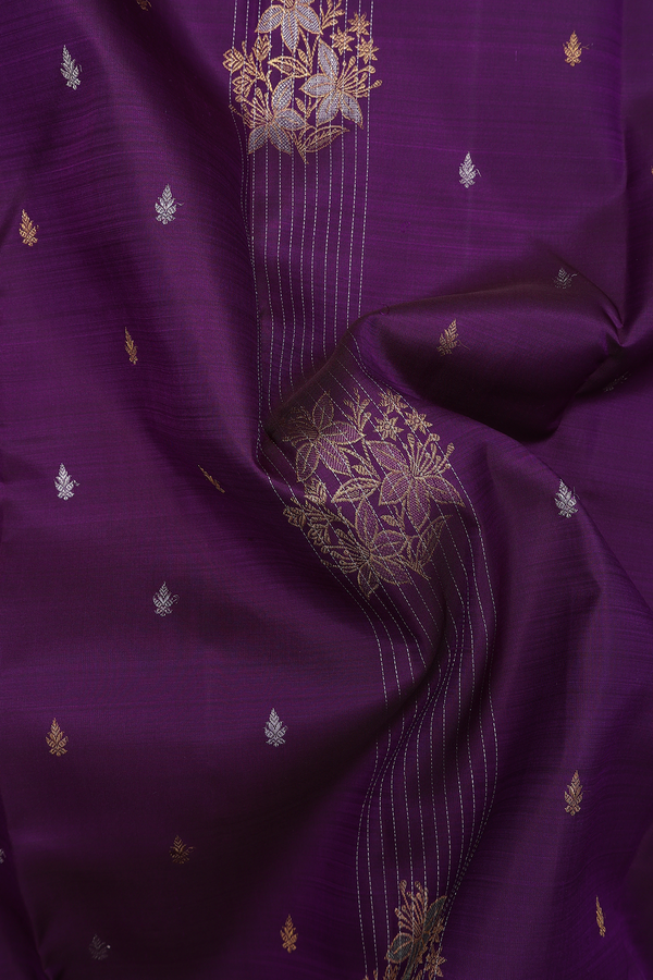 Kanchipuram Silk Saree In Regal Purple With Floral Design