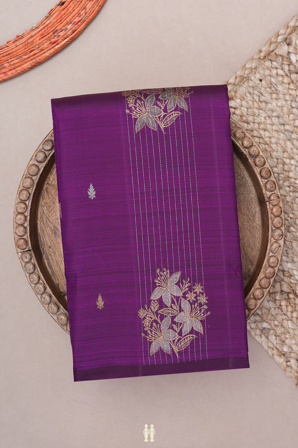 Kanchipuram Silk Saree In Regal Purple With Floral Design