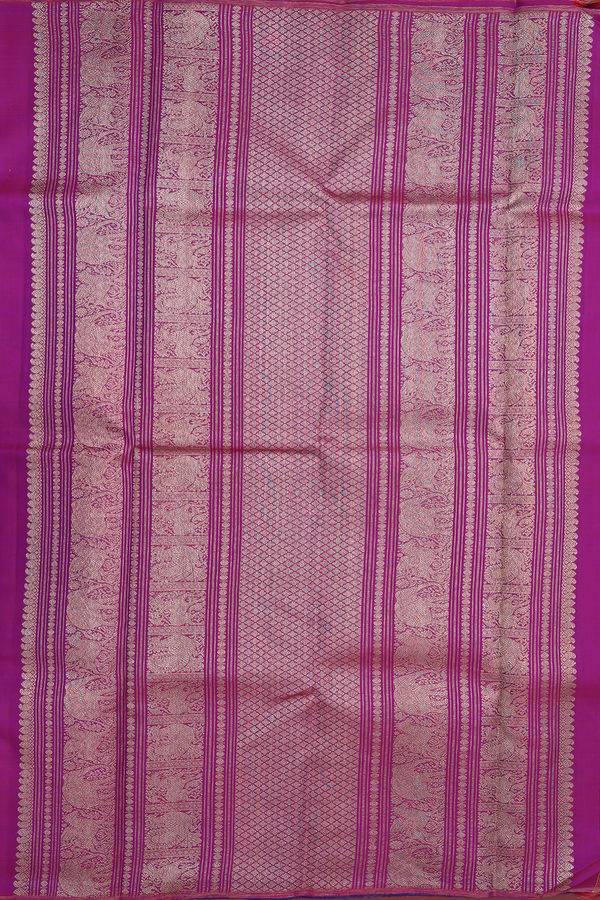 Kanchipuram Silk Saree In Regal Purple With Peacock Buttas