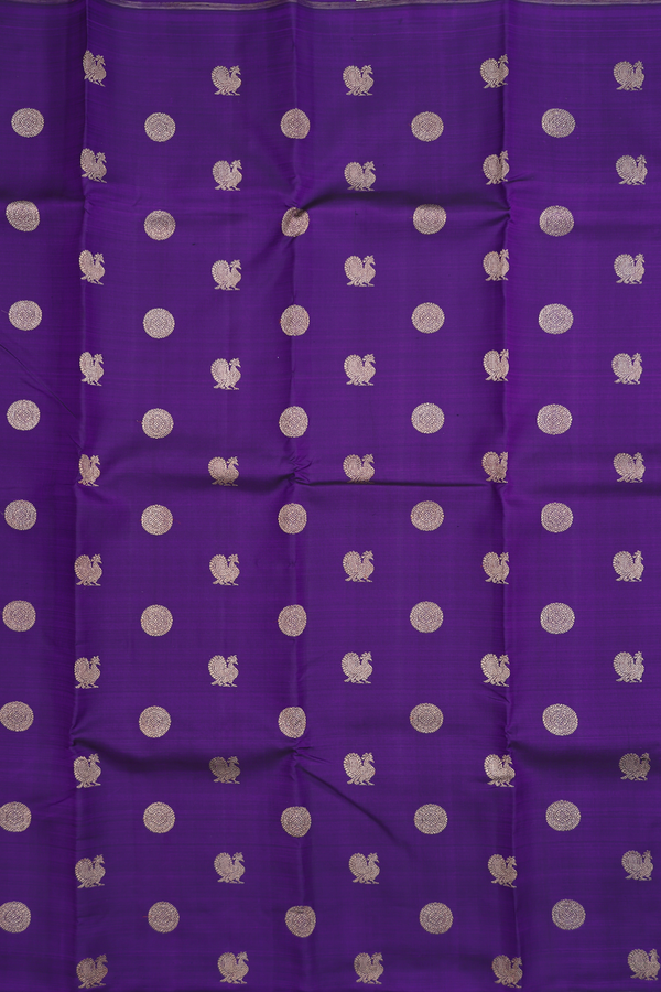 Kanchipuram Silk Saree In Regal Purple With Peacock Buttas