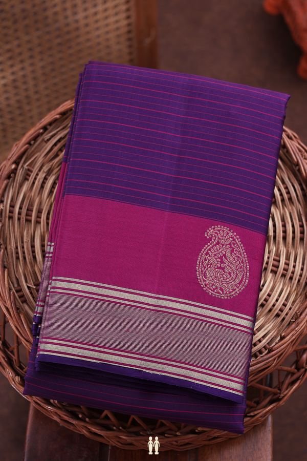 Kanchipuram Silk Saree In Regal Purple With Stripes Design