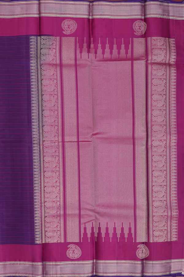 Kanchipuram Silk Saree In Regal Purple With Stripes Design
