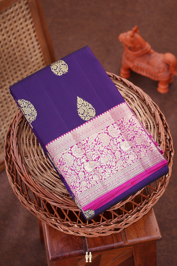 Kanchipuram Silk Saree In Regal Purple With Thilagam Buttas