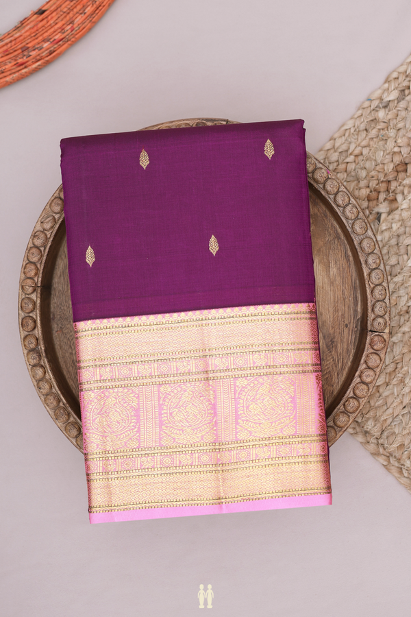 Kanchipuram Silk Saree In Regal Purple With Zari Buttas