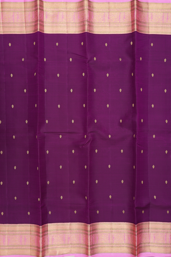 Kanchipuram Silk Saree In Regal Purple With Zari Buttas