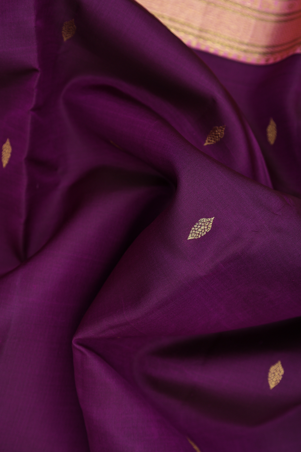Kanchipuram Silk Saree In Regal Purple With Zari Buttas