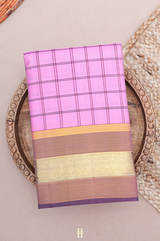 Kanchipuram Silk Saree In Rose Pink With Checked Design