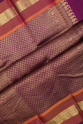 Kanchipuram Silk Saree In Rose Pink With Checked Design