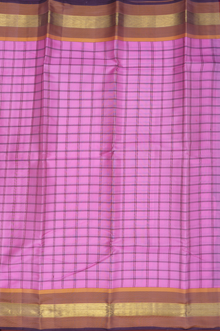 Kanchipuram Silk Saree In Rose Pink With Checked Design